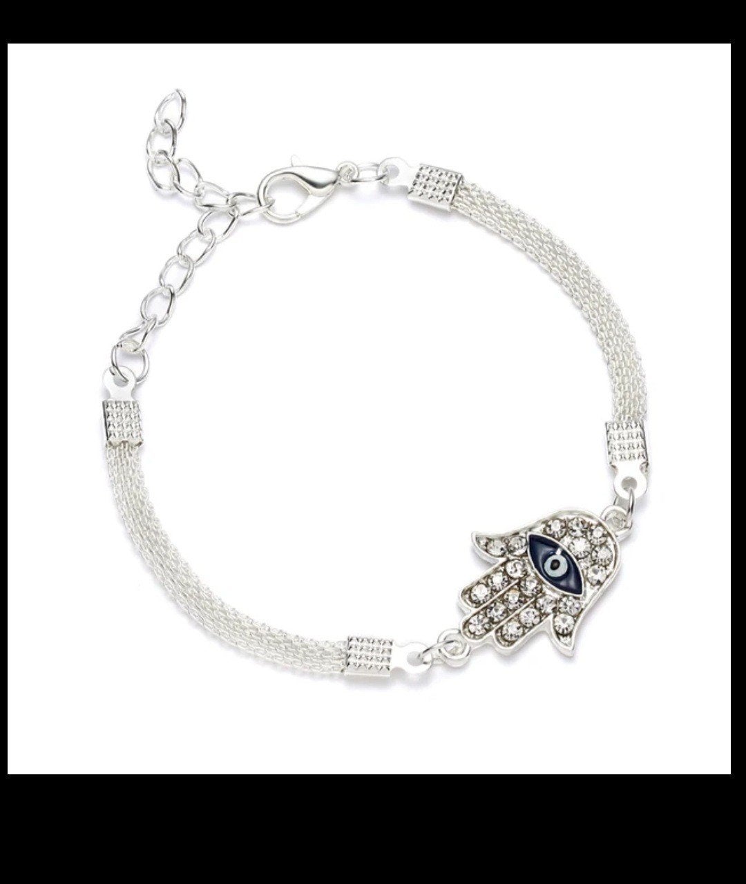 Nieuwe Zilverkleurige Armband met Hamsa Hand en Kristallen, Met kristal, Overige materialen, Nieuw, Ophalen of Verzenden