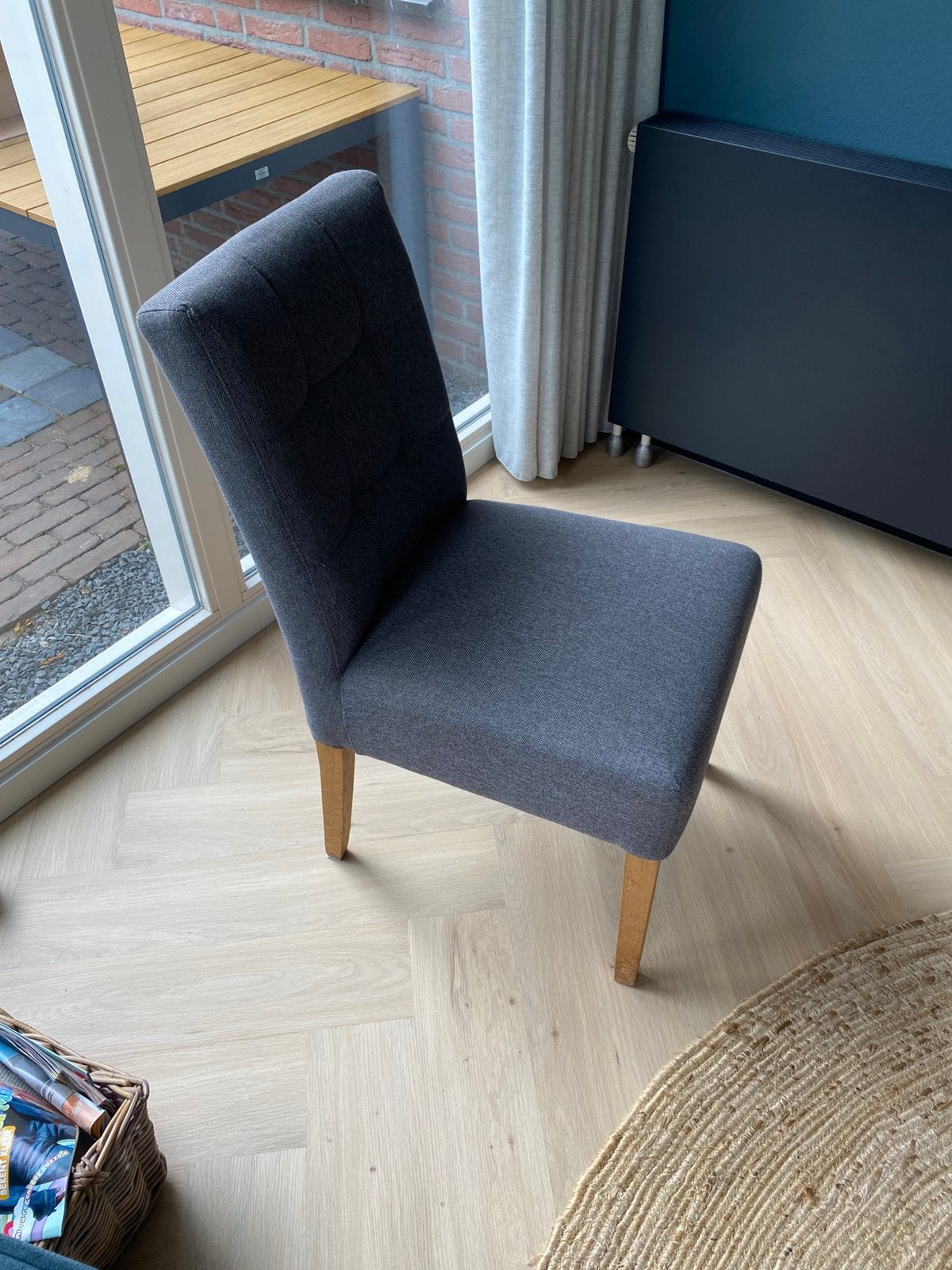 ..4 eetkamer stoelen met massieve eiken poten.., Huis en Inrichting, Ophalen, Gebruikt, Vier, Stof