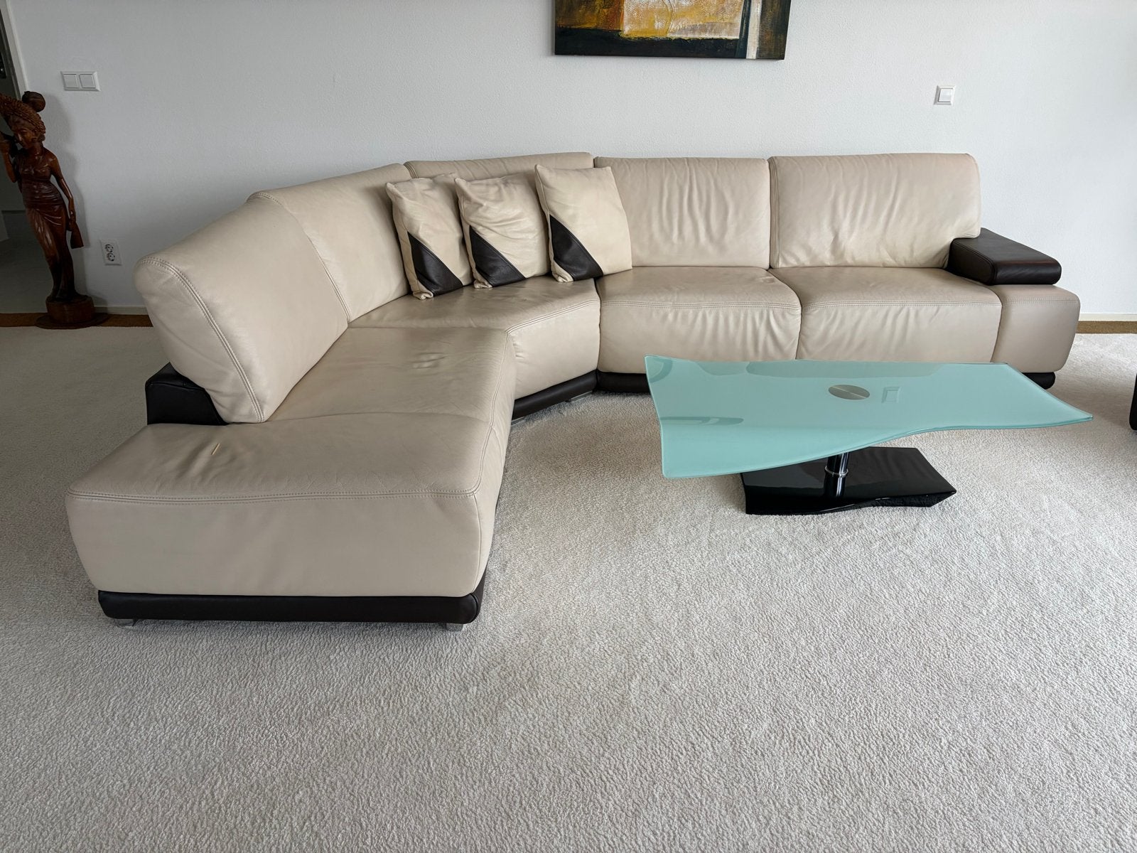 Leren hoekbank met fauteuil (salontafel optioneel), Ophalen, Gebruikt, Hoekbank, Leer