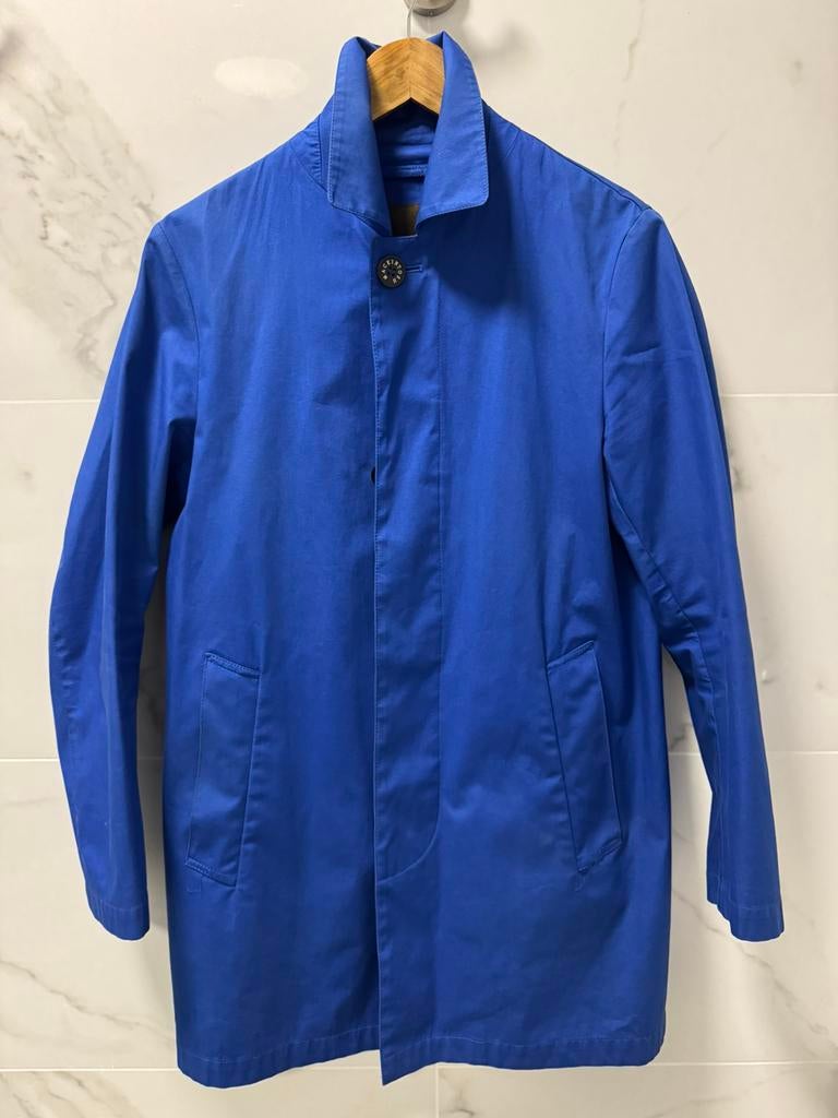 Mackintosh Loro Piana Cotton Balmacaan Coat Blue Size 36, Ophalen of Verzenden, Zo goed als nieuw, Maat 46 (S) of kleiner, Blauw