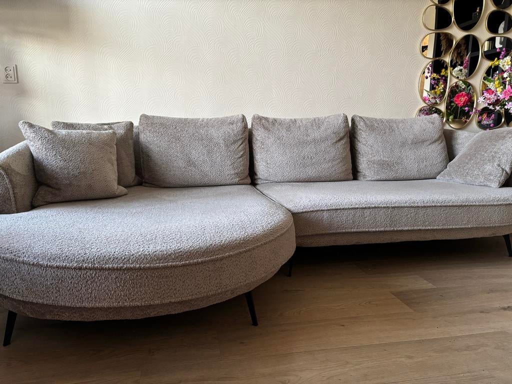 Luxe Mooie Loungebank in Teddystof Taupe, Ophalen, Zo goed als nieuw, Vierpersoons of meer, Stof