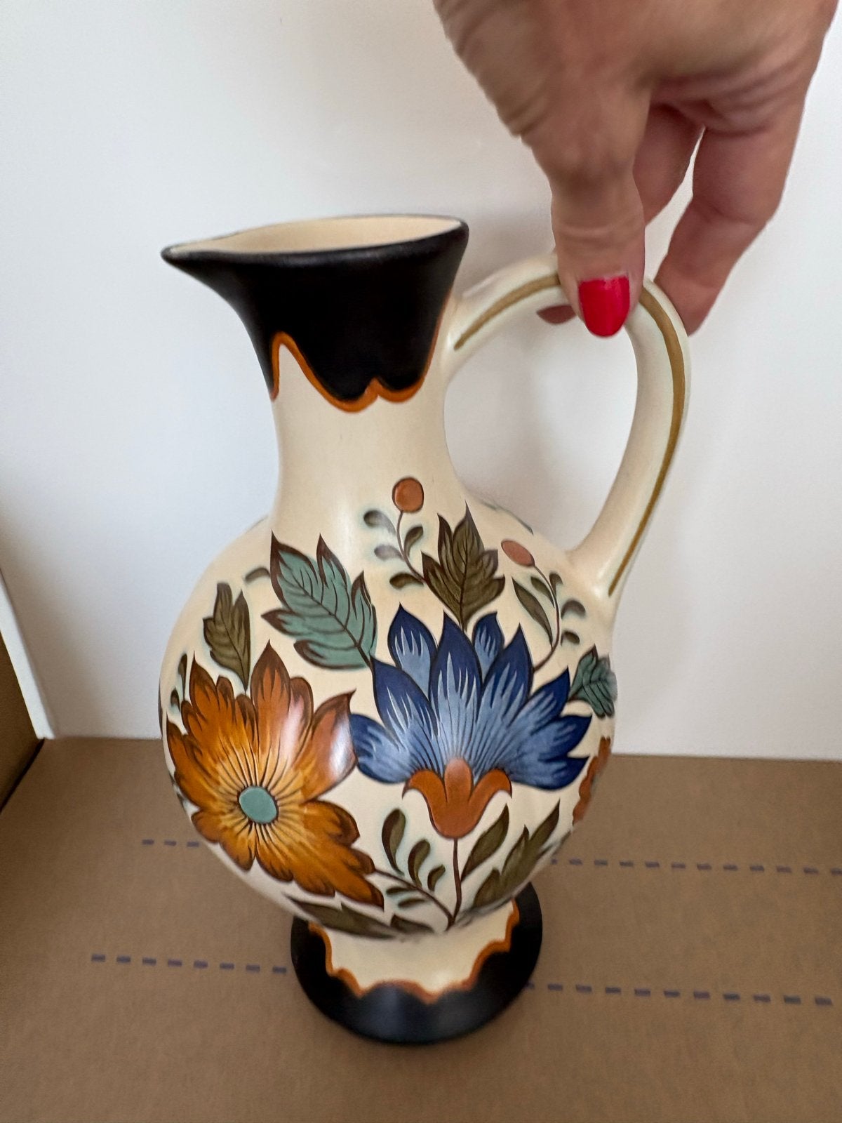 Flora Gouda Plateel Holland Handwerk Vaas/Kan, Ophalen of Verzenden