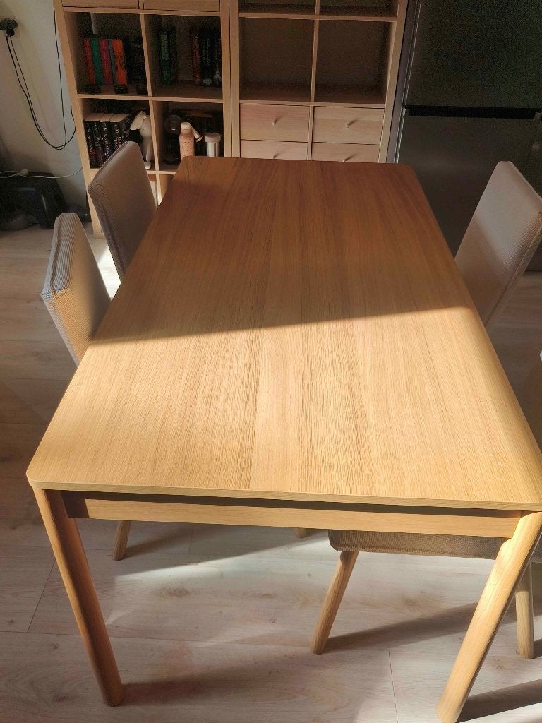 IKEA TONSTAD Dining Table + 4 Chairs, Ophalen, 100 tot 150 cm, Eikenhout, 50 tot 100 cm
