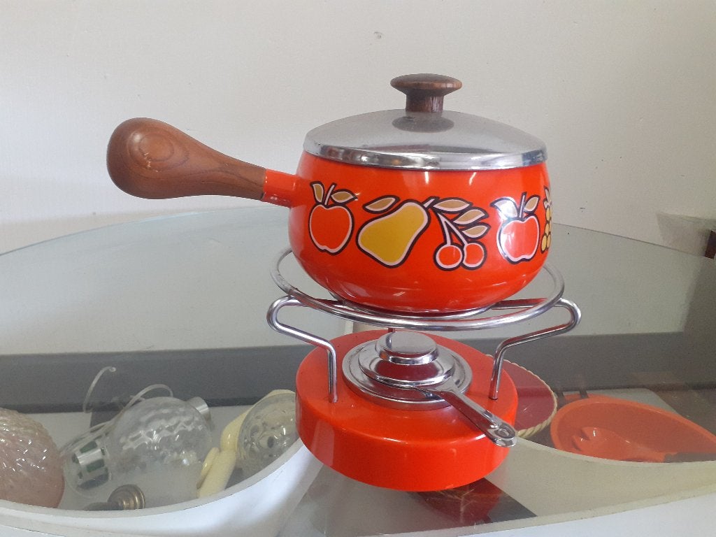 Oranje fondue set compleet jaren 70 design retro vintage 70s, Verzamelen, Retro, Ophalen of Verzenden, Overige typen