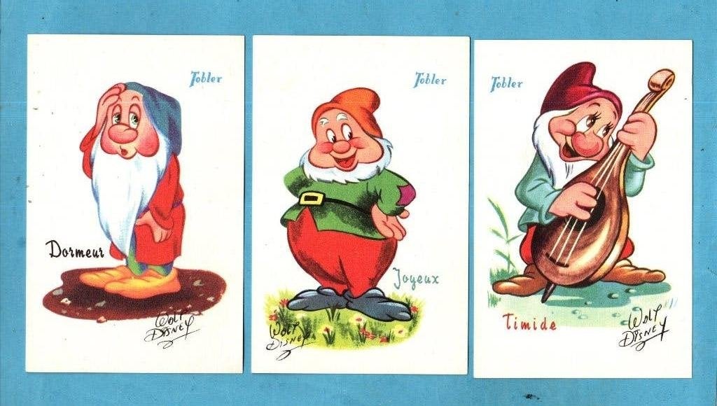3x Mooie oude Disney-kaarten met kabouters  W246 - ca1940, Verzamelen, Ophalen of Verzenden, 1920 tot 1940, Ongelopen, Overige thema's
