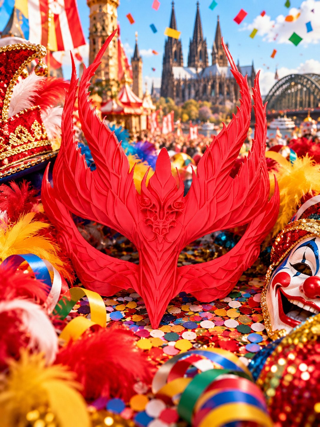 Extravagant rood fantasymasker Carnaval, Cosplay Gemaskerd, Ophalen of Verzenden, Zo goed als nieuw
