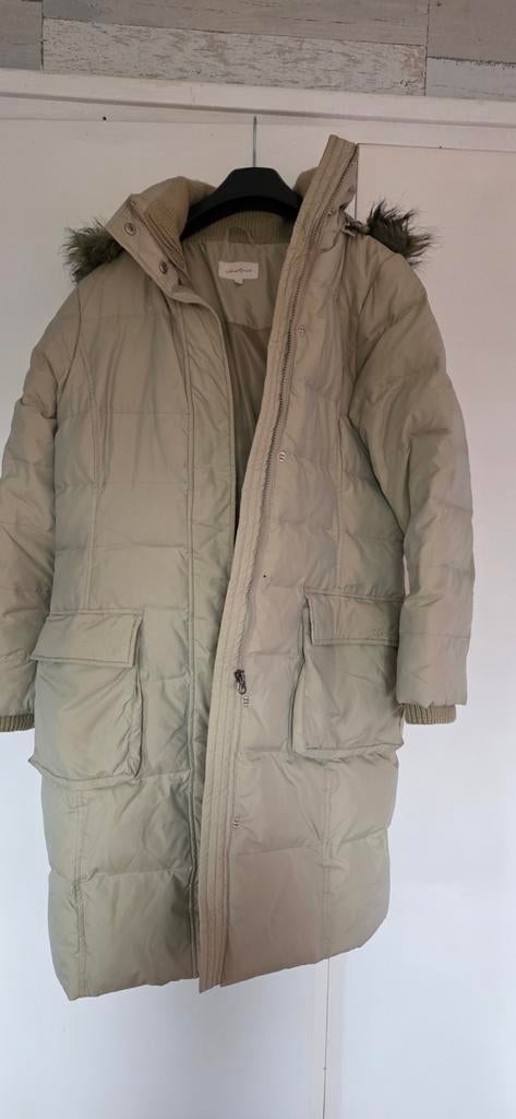 Jackpot gewatteerde jas met capuchon - Maat M, Kleding | Dames, Jassen | Winter, Gedragen, Maat 38/40 (M), Beige, Ophalen of Verzenden