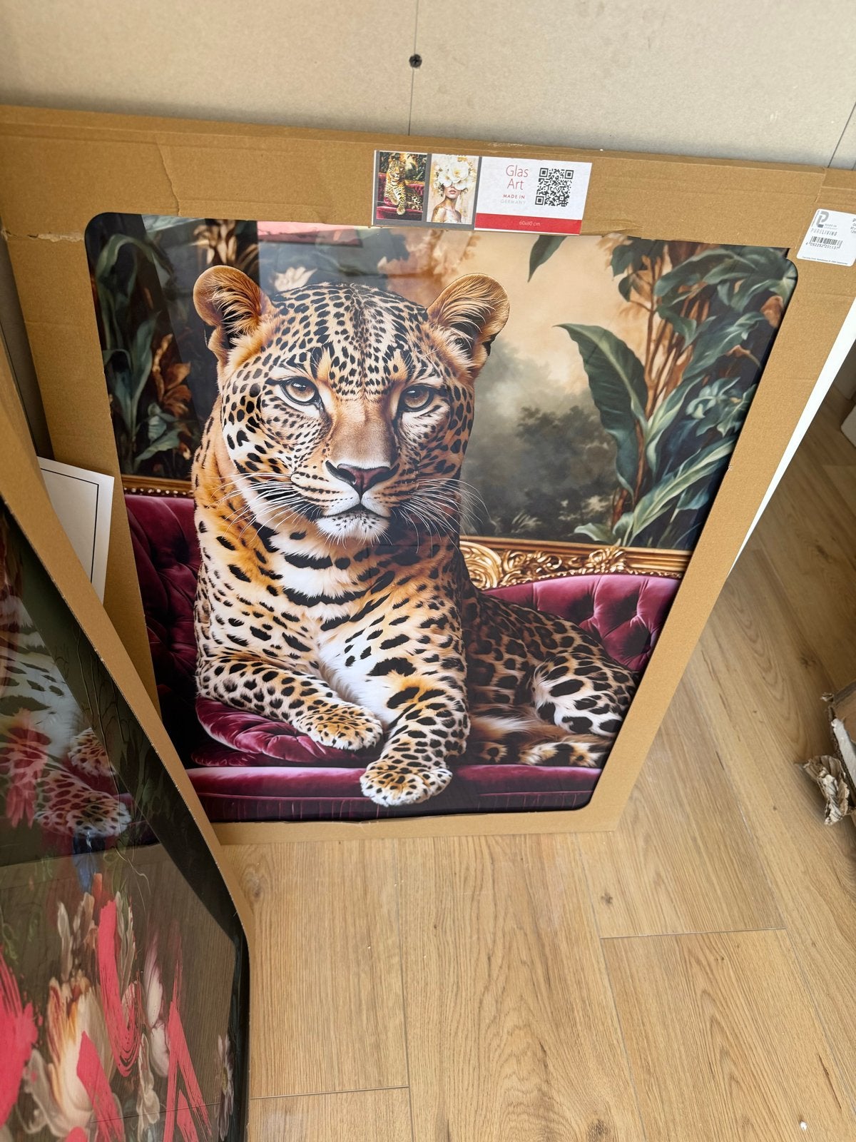 PURE LIVING Schilderij glas Grote kat op de bank II, Ophalen, Nieuw, Schilderij, 75 – 100