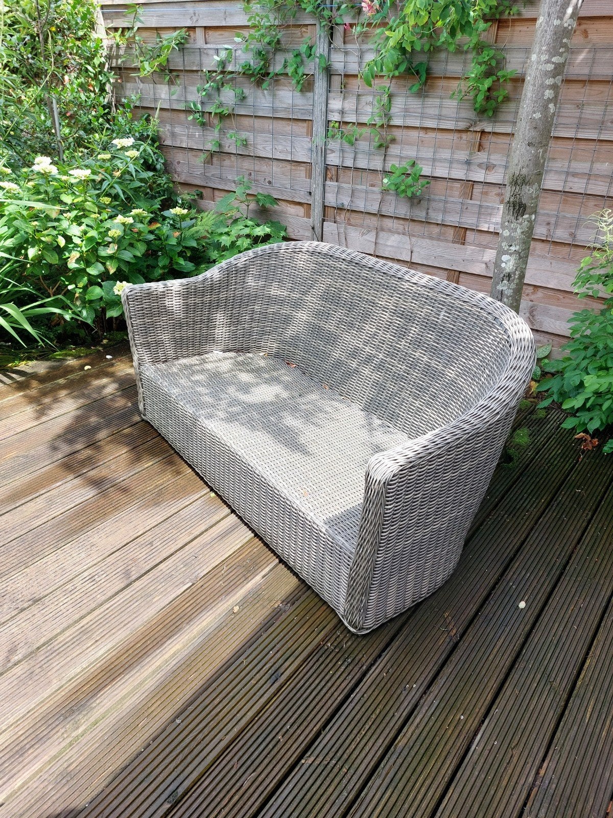 Wicker tuinbank met kussens - 160x80x80 cm, Tuin en Terras, Tuinbanken, Ophalen, Gebruikt, Wicker