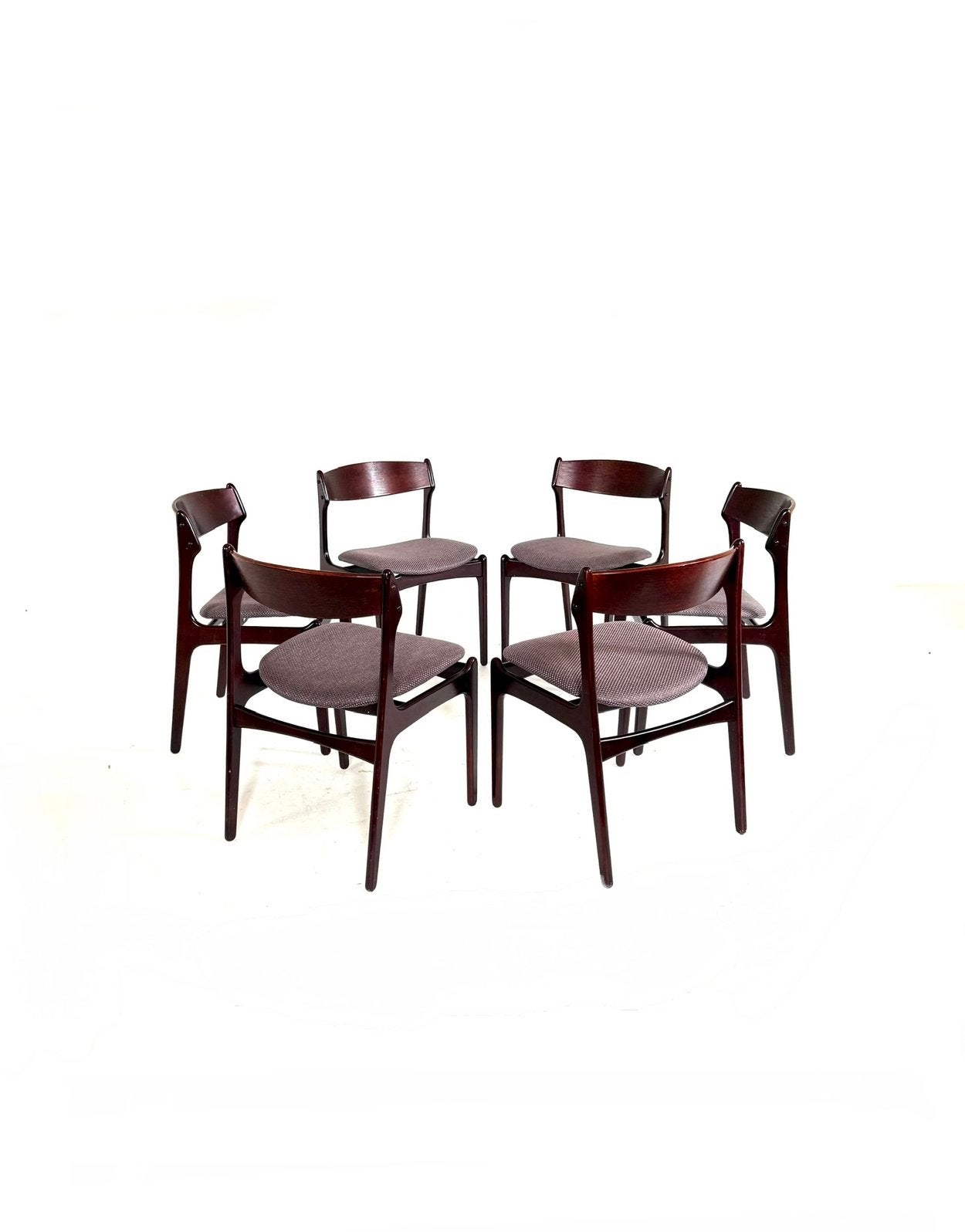 Set van 6 vintage eetkamerstoelen, Erik Buch ‘70, Hout, Erik Buch, Ophalen of Verzenden, Zo goed als nieuw