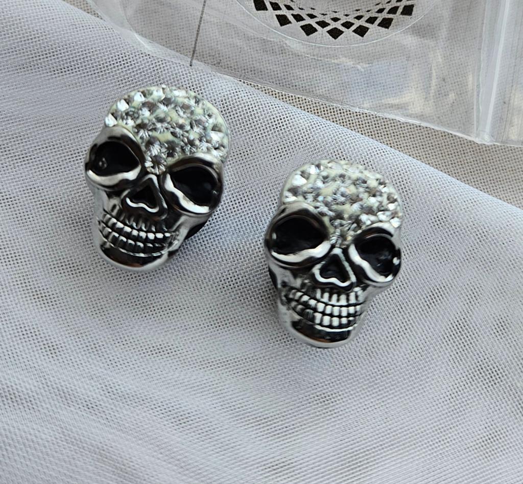Rvs skull oorbellen fake tunnel oorpiercings, Met kristal, Overige materialen, Nieuw, Ophalen of Verzenden