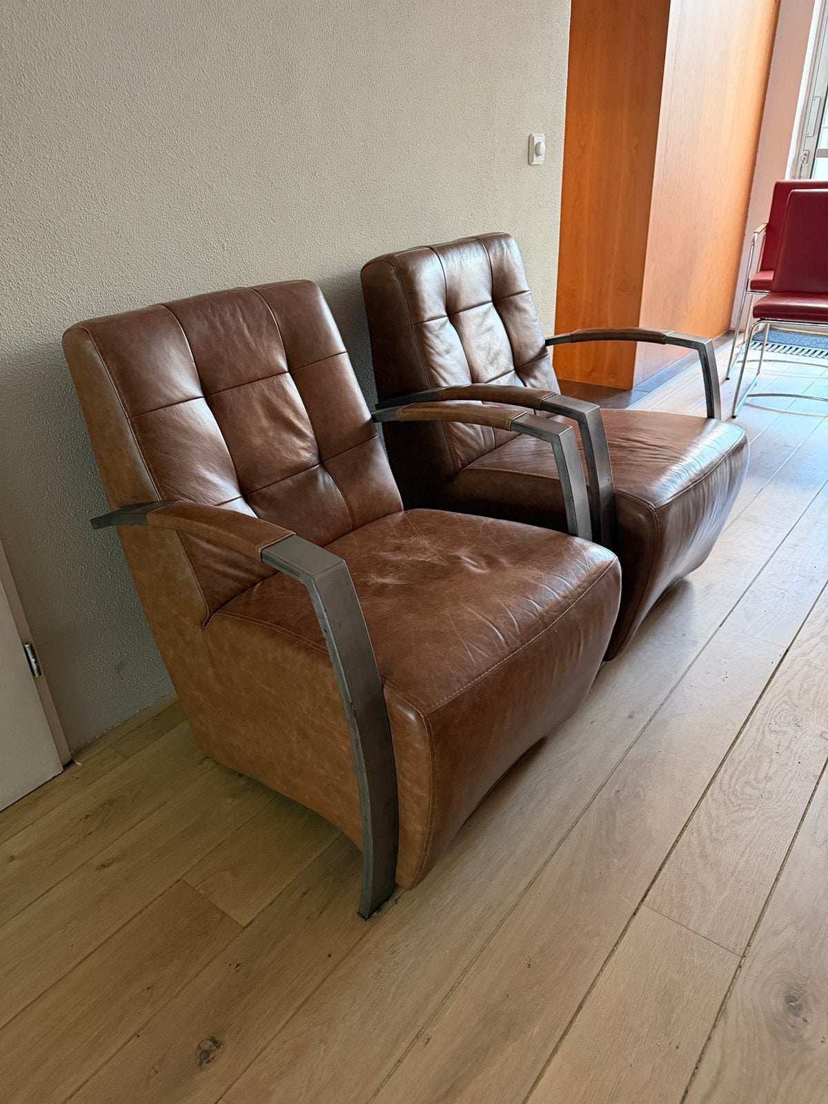 Goosens lederen stoelen, Huis en Inrichting, Fauteuils, Ophalen, Gebruikt, Minder dan 75 cm, Leer