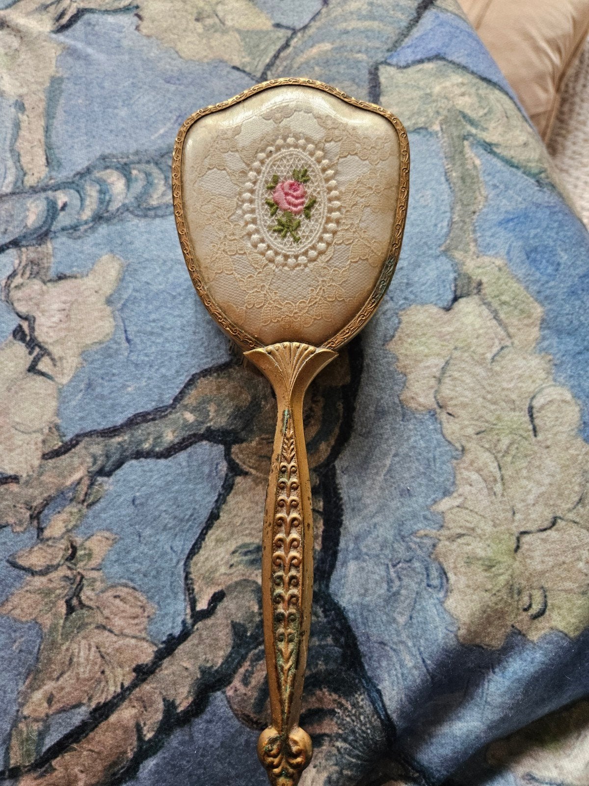 Vintage  Borstel - Geborduurd Rozenmotief, Ophalen of Verzenden