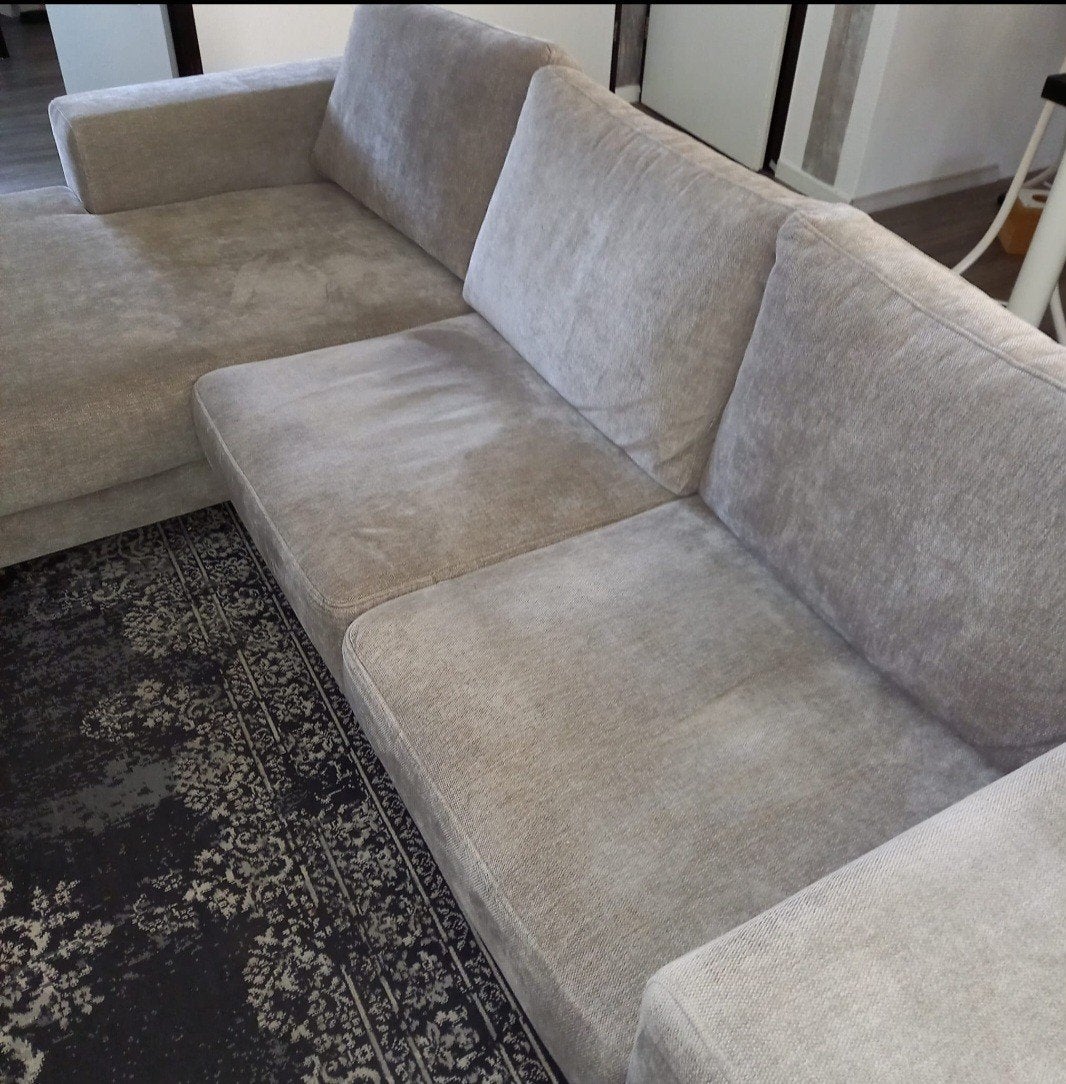 Een nieuwe hoekbank 3zits in de kleur grijs beige, Ophalen, Minder dan 75 cm, 200 tot 250 cm, Driepersoons