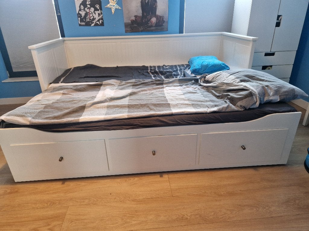 Hemnes bedbank, Ophalen, Gebruikt, Eenpersoons, Wit