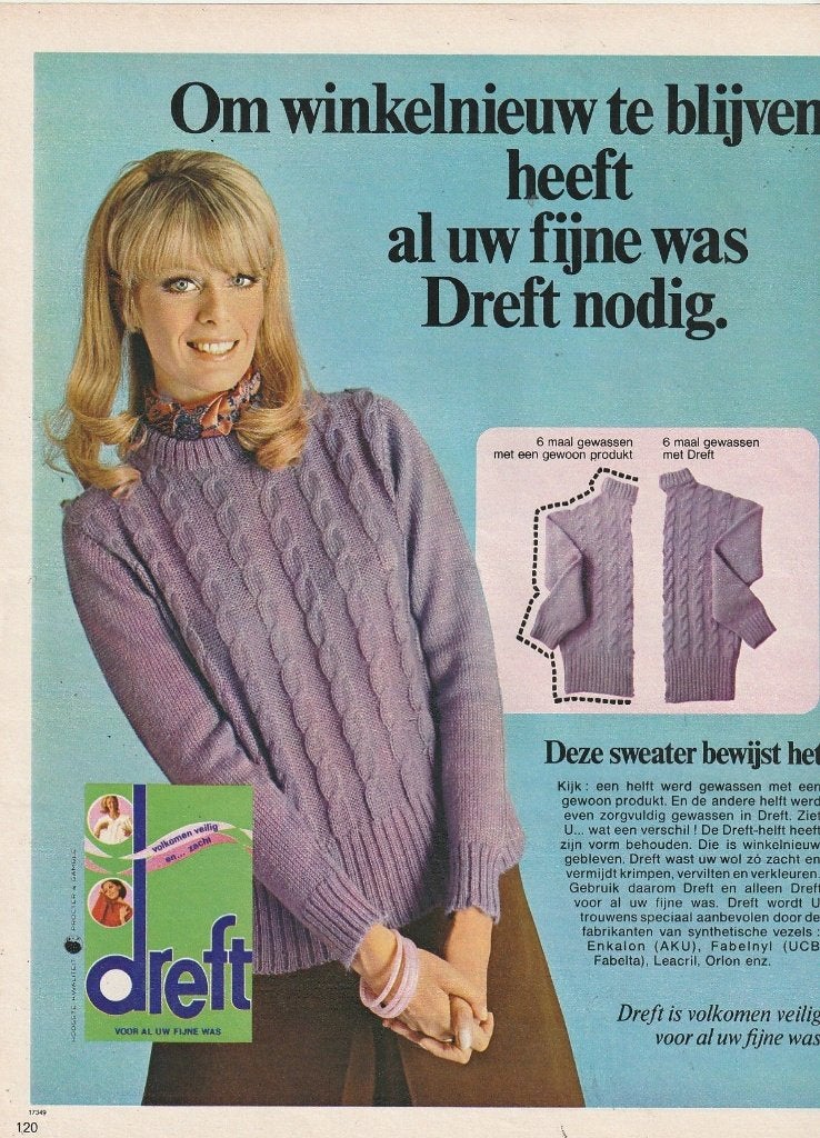 Retro reclame 1968 Dreft wasmiddel voor je paarse trui, Verzenden, Overige typen