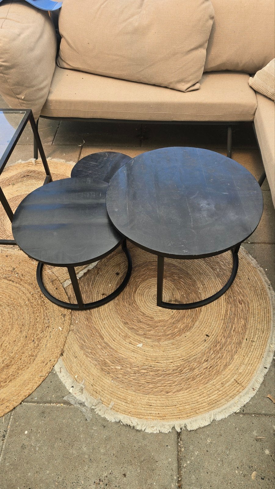 Set van 3 mangohouten salontafels, Huis en Inrichting, Tafels | Salontafels, Ophalen, 50 tot 100 cm, Rond, 50 tot 100 cm