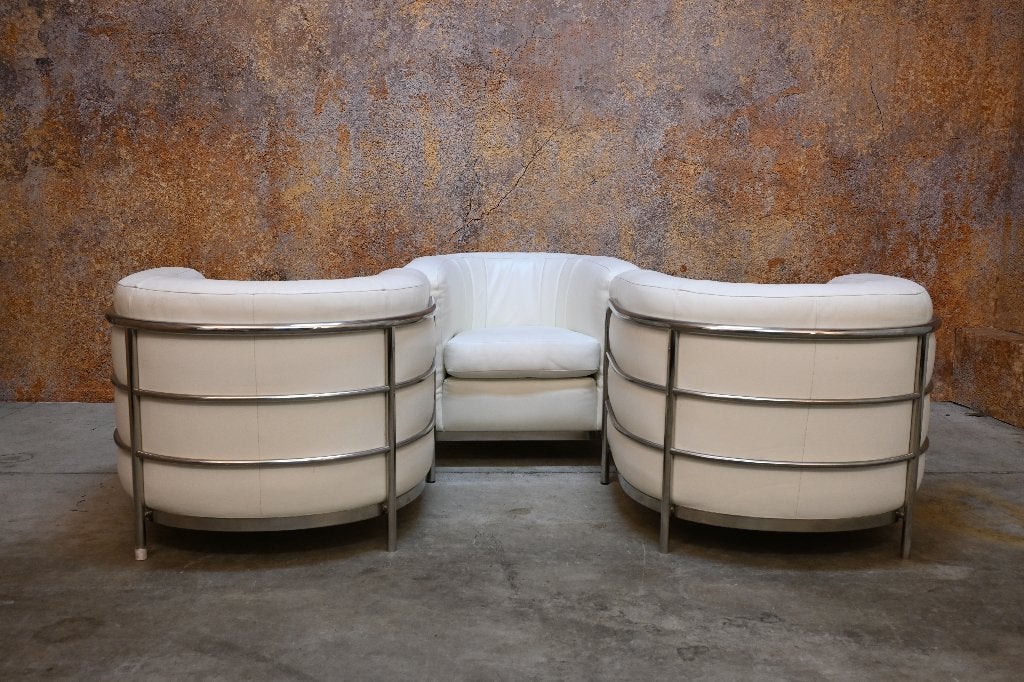 ZGANieuw 3 witte leren Zanotta Onda design fauteuils + bank, 75 tot 100 cm, Ophalen of Verzenden, Zo goed als nieuw, 75 tot 100 cm