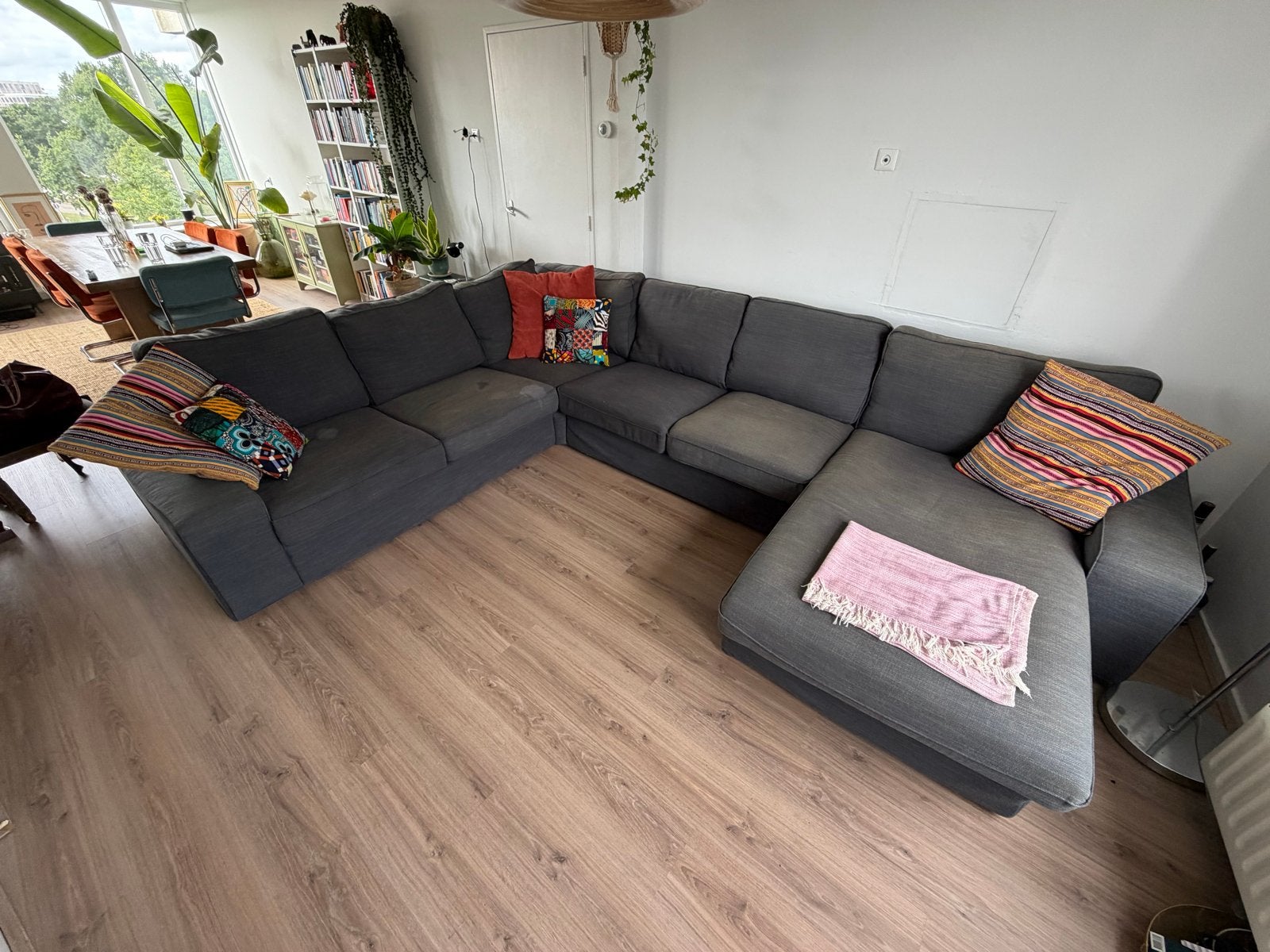 Donkergrijze IKEA Kivik hoekbank, Ophalen, Gebruikt, 100 tot 125 cm, Hoekbank