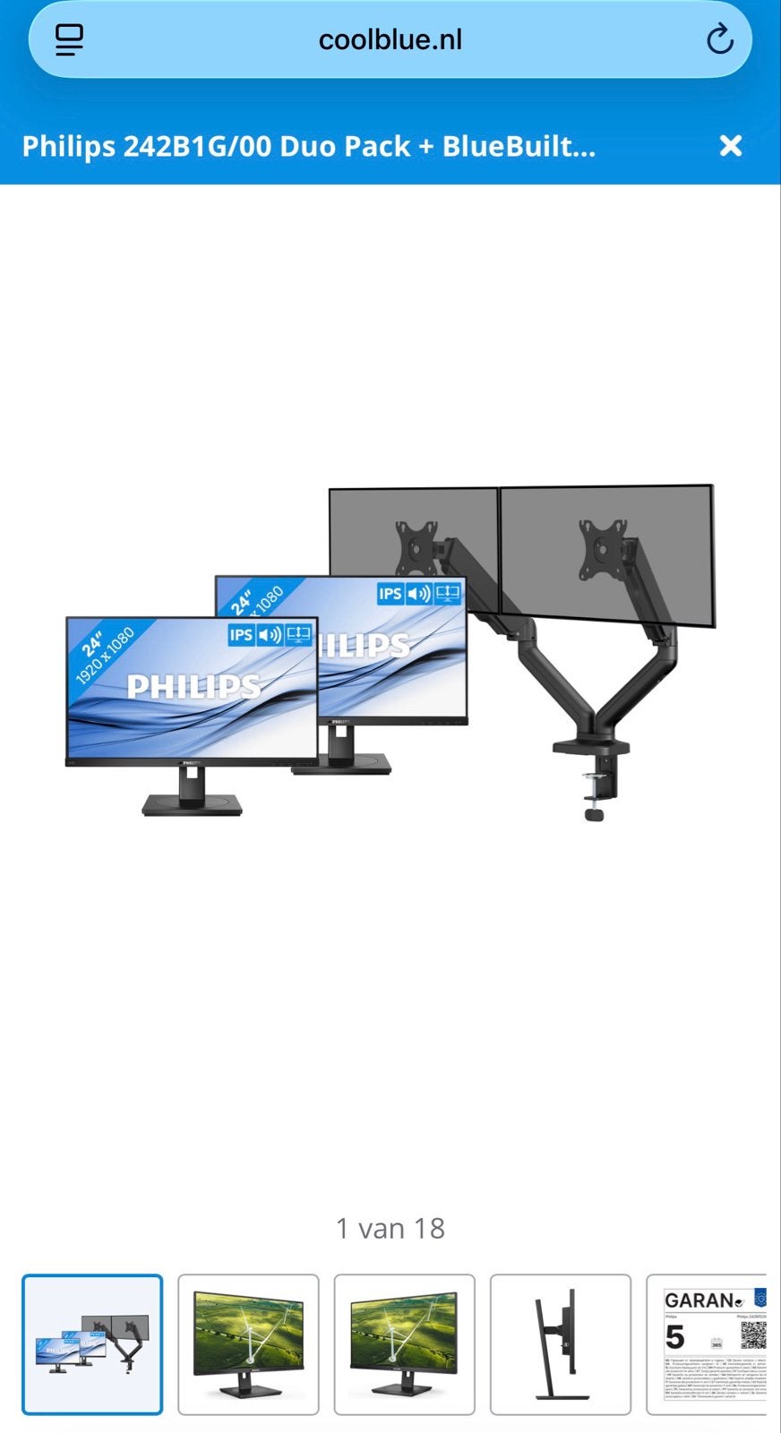 NIEUW: 2 Philips monitorschermen + Monitorarm, Computers en Software, HDMI, In hoogte verstelbaar, Nieuw, Full HD
