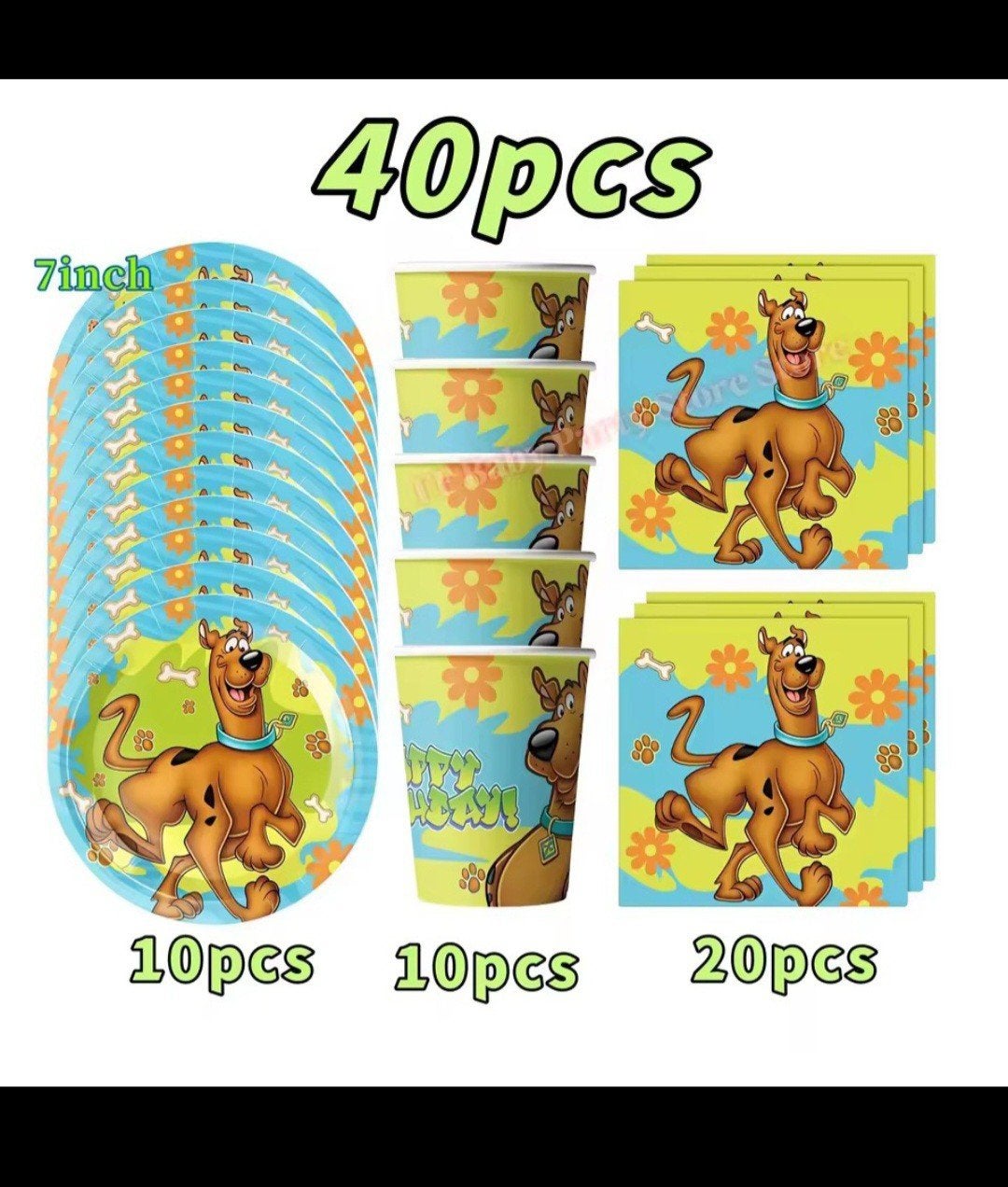 Scooby Doo Feestpakket - 40 stuk (Borden, Bekers, Servetten), Hobby en Vrije tijd, Ophalen, Nieuw, Feestartikel, Verjaardag