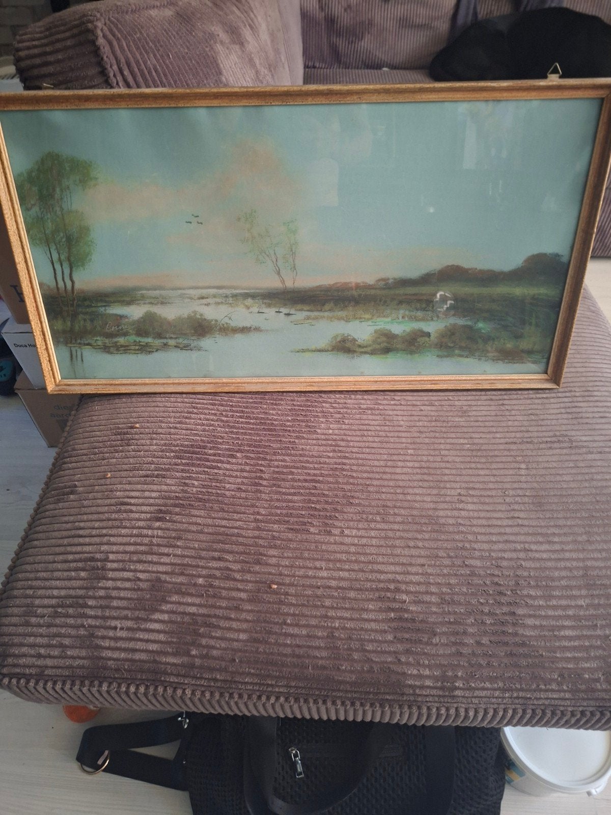 Schilderij Landschap met Water en Bomen - Gesigneerd, Antiek en Kunst, Ophalen, Paneel, Realistisch, Landschap