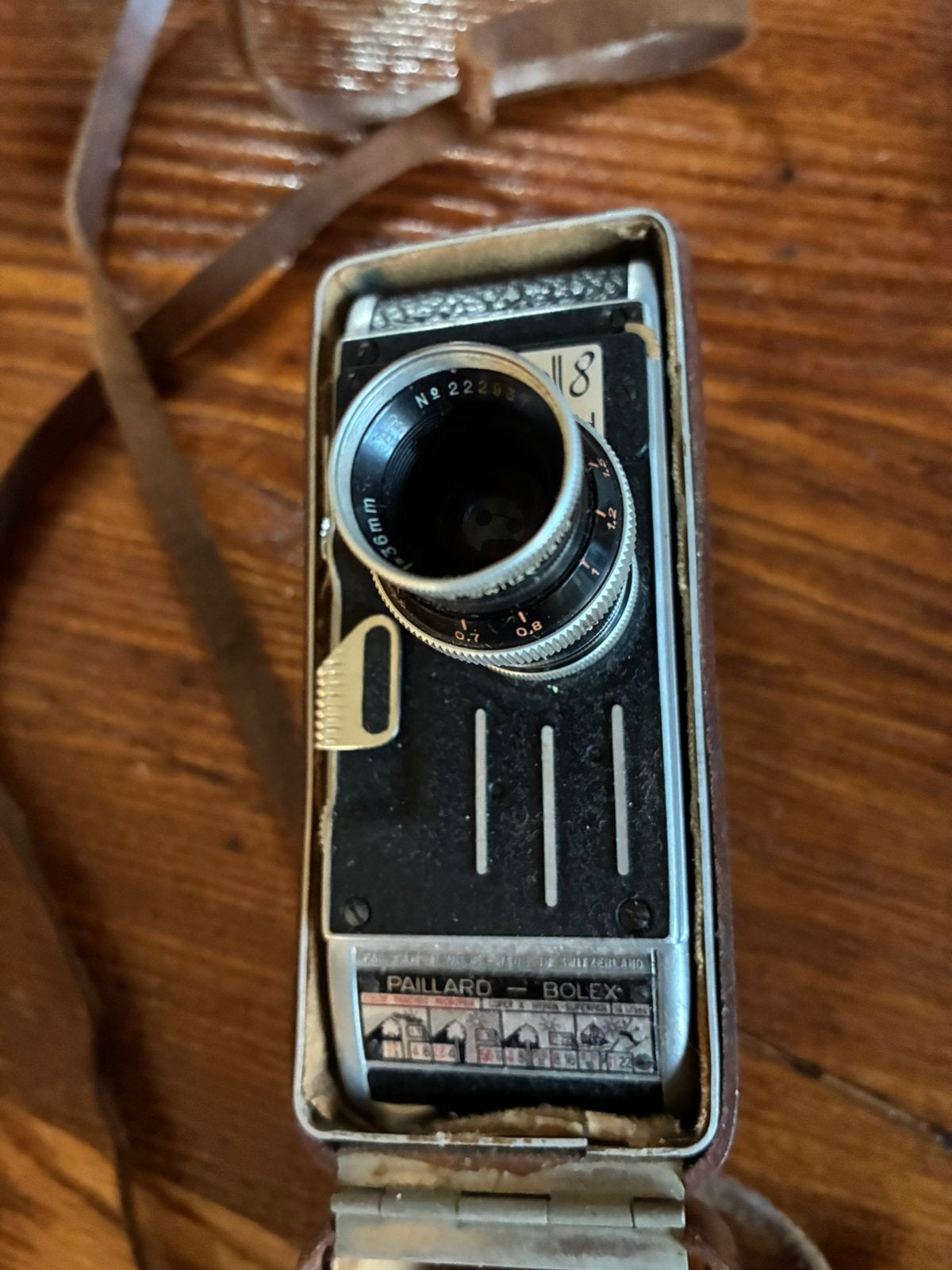 Vintage Bolex Paillard 8mm filmcamera met leren tas, Ophalen, 8mm, Camera