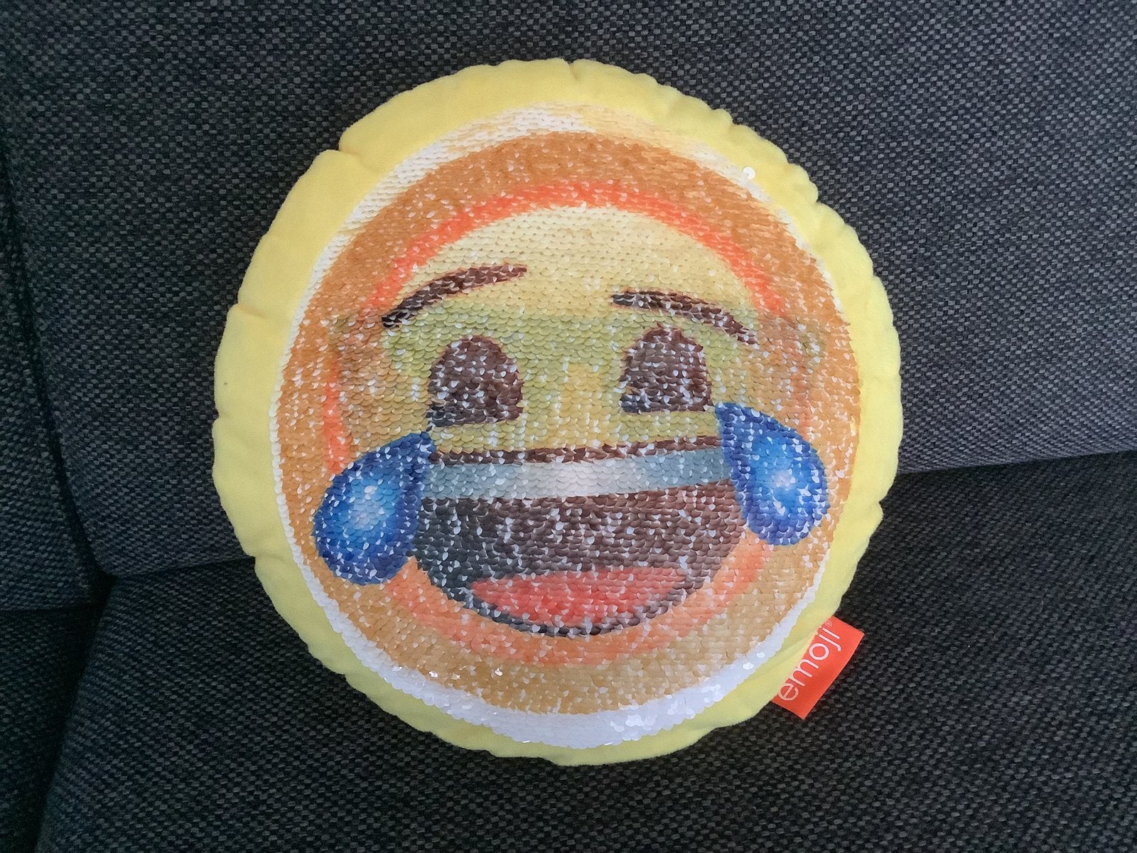 Emoji emoticon kussen pailletten super netjes!, Ophalen of Verzenden, Zo goed als nieuw, Vierkant