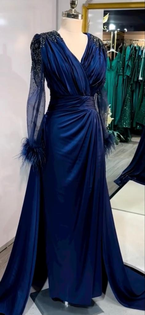 Blauwe Galajurk Maat 38 met Transparante Mouwen/abiye, Kleding | Dames, Maat 38/40 (M), Galajurk, Blauw, Ophalen of Verzenden