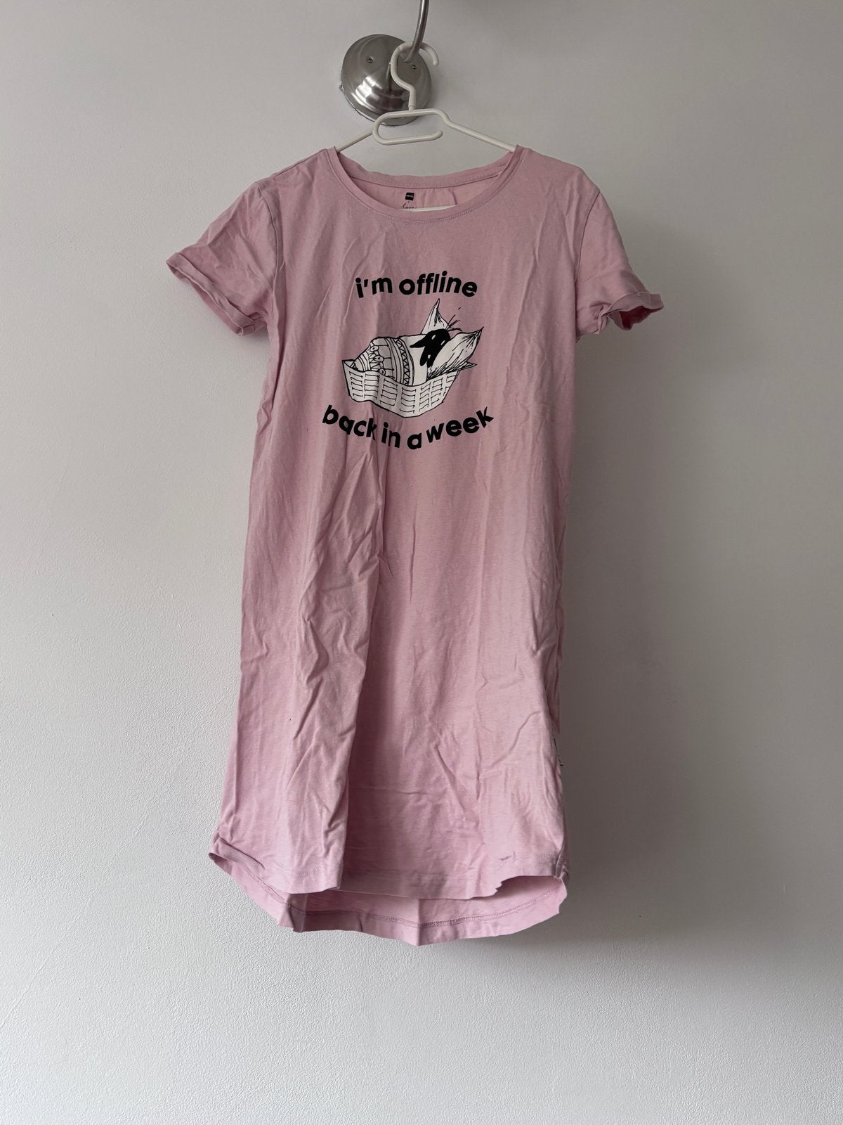 Hema Nachthemd Roze Maat S 'I'm offline back in a week', Ophalen of Verzenden, Korte mouw, Roze, Maat 36 (S)