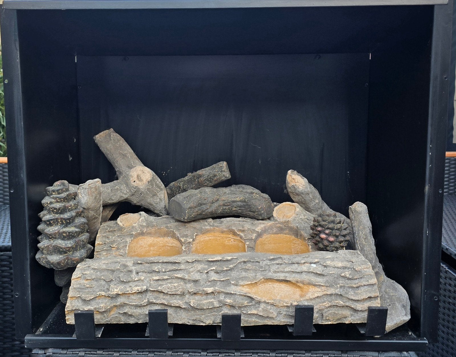 Inbouw Gelhaard met decoratieve houtblokken - H50xB58xD29.5, Ophalen, Gebruikt, Inbouwhaard, Gelhaard