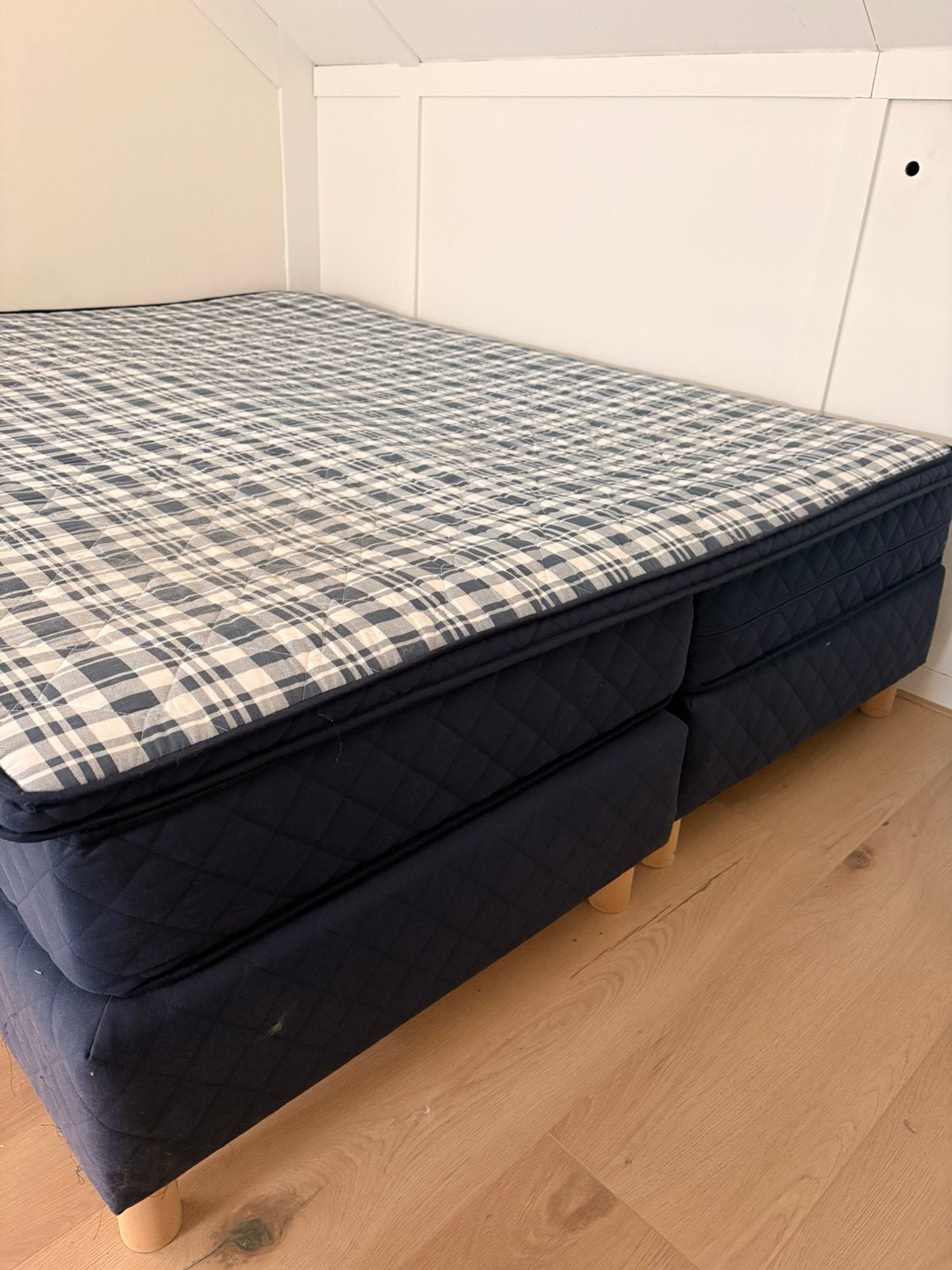 2 persoons boxspring 160x200, Ophalen, Gebruikt, Blauw, Tweepersoons
