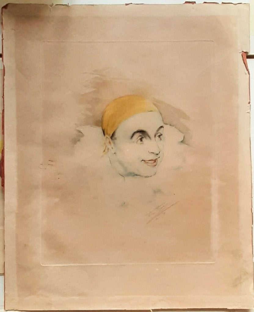 Armand Henrion – Zelfportret – Clown met gele kap, Antiek en Kunst, Ophalen of Verzenden, Klassiek, Gesigneerd, Portret of Personen
