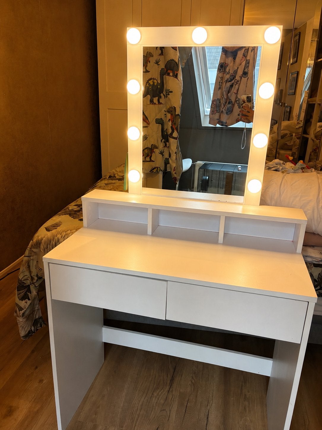 Hollywood kaptafel met spiegel en verlichting – Wit, Ophalen, Zo goed als nieuw, 50 tot 100 cm, Minder dan 100 cm