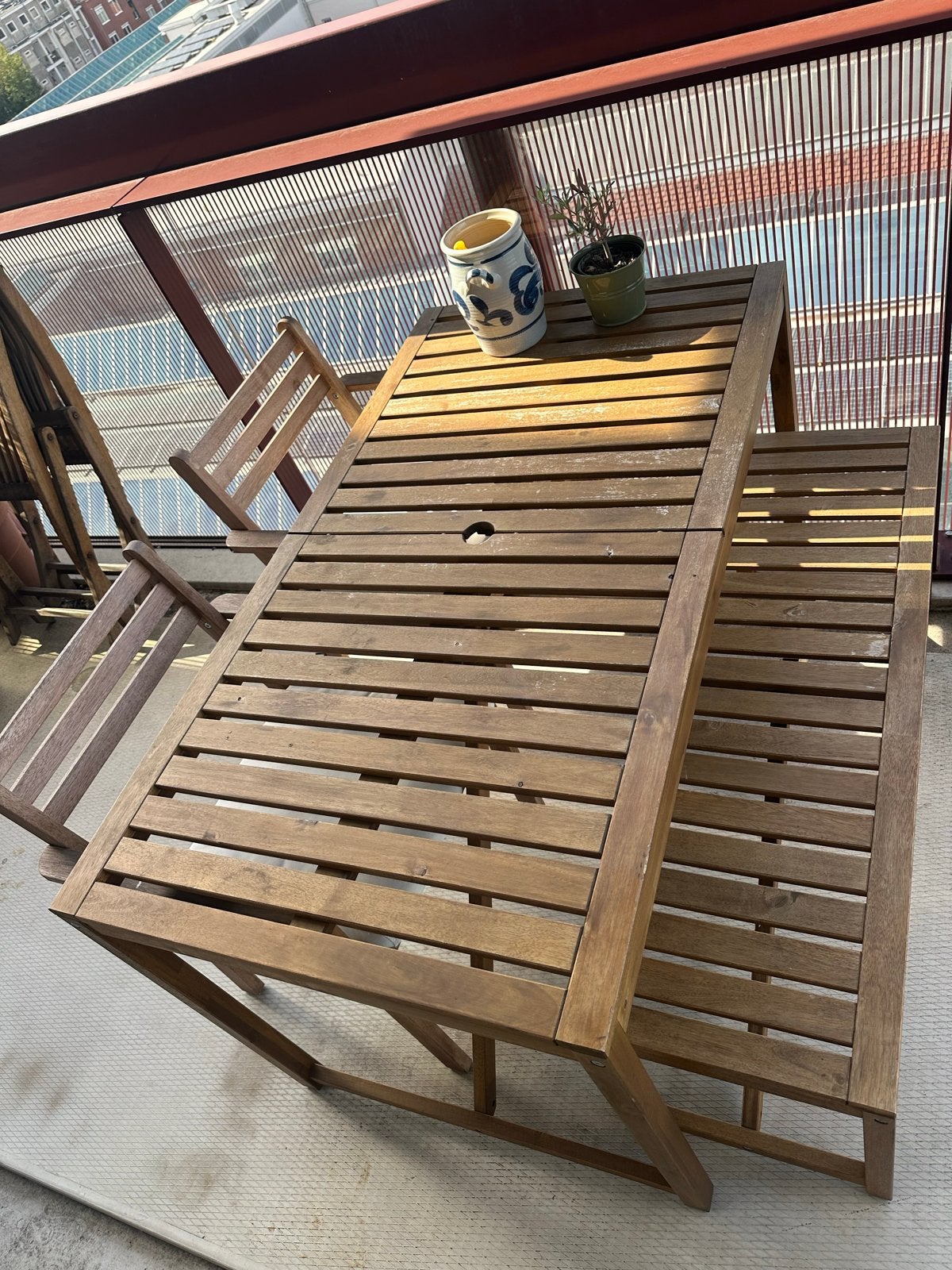 Houten tuinset met tafel, bank en stoelen, Ophalen, 4 zitplaatsen, Gebruikt, Hout