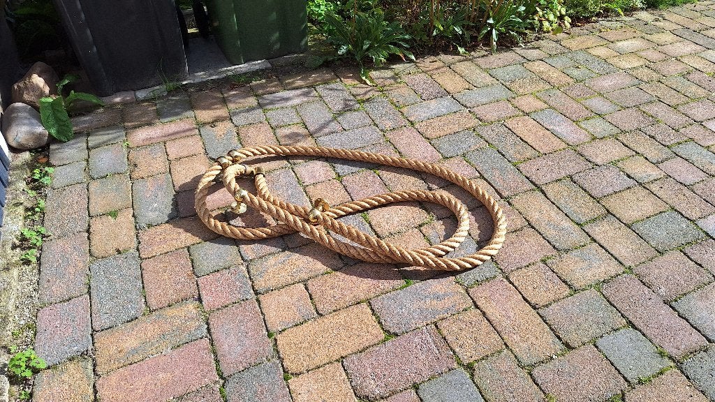 Vintage Trapleuning touw (5 meter) met bevestiging, Vintage, Gebruikt, Ophalen of Verzenden, Natuurlijk materiaal