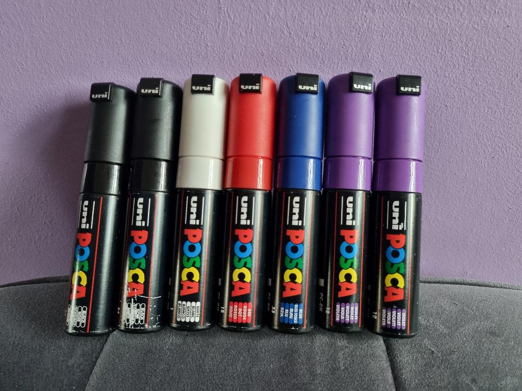 Posca verfstiften pc-8k/pc-7m (7 stuks), Hobby en Vrije tijd, Schilderen, Zo goed als nieuw, Acrylverf, Ophalen of Verzenden