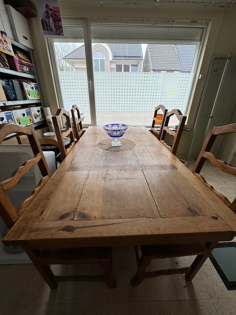 Mexicaans eiken eettafel met 6 stoelen, Huis en Inrichting, Tafels | Eettafels, Ophalen, Gebruikt, 100 tot 150 cm, 200 cm of meer