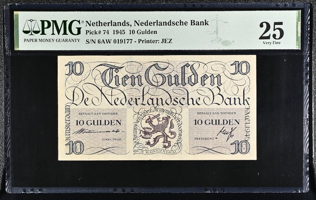 Biljet 10 gulden geldz. Lieftinck na WOII, 1945 | PMG, Ophalen of Verzenden, 10 gulden