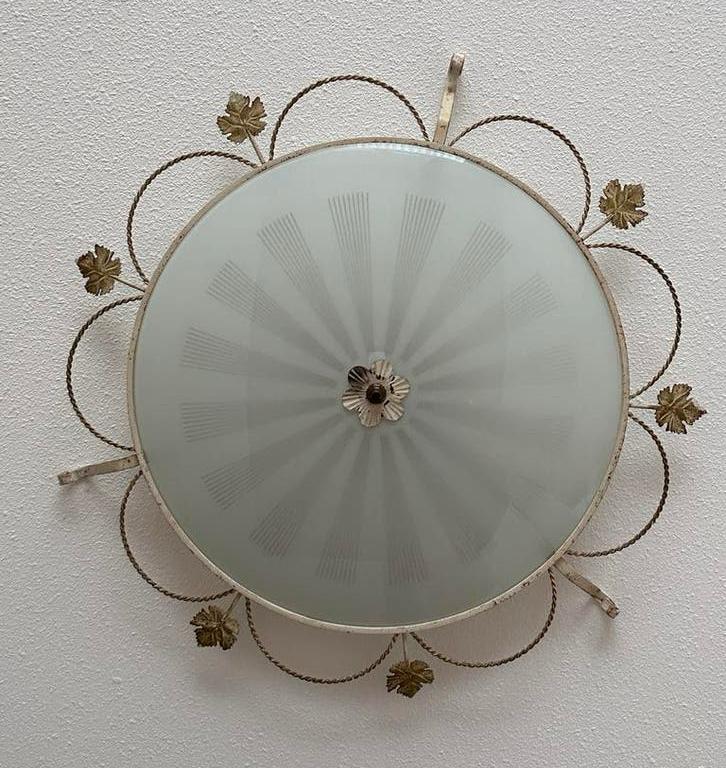 Vintage Plafonnière – Glas & Smeedijzer – Jaren '50/'60, Antiek en Kunst, Ophalen