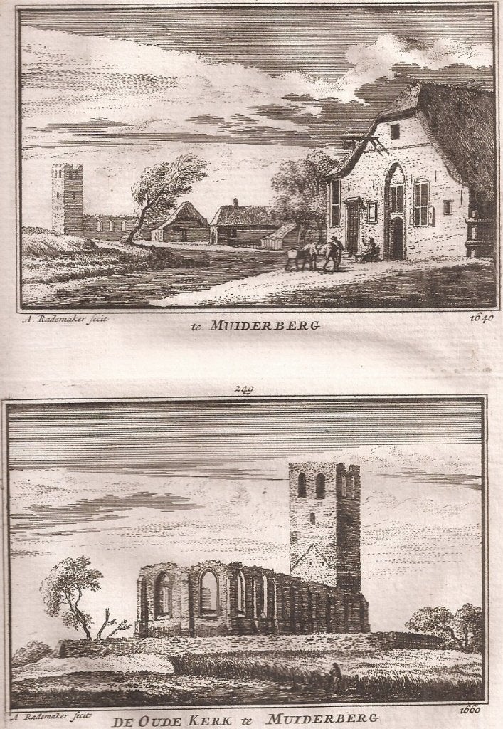 Te Muiderberg Oude Kerk Muiderberg Kopergravure Rademaker, Antiek en Kunst, Stadsgezicht, Ophalen of Verzenden, 13 cm, 11 cm