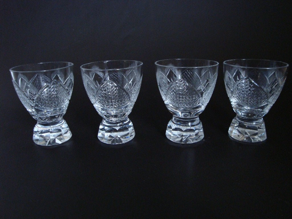4x vintage wafel geslepen shot glas borrel kristal bohemia?, Verzamelen, Glas en Borrelglaasjes, Ophalen of Verzenden, Zo goed als nieuw