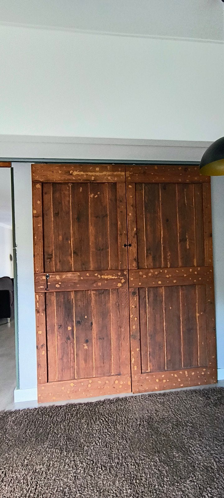 2 Schuifdeuren van steigerhout 97x240 cm incl. rail, Ophalen, Gebruikt, 80 tot 100 cm, 215 cm of meer