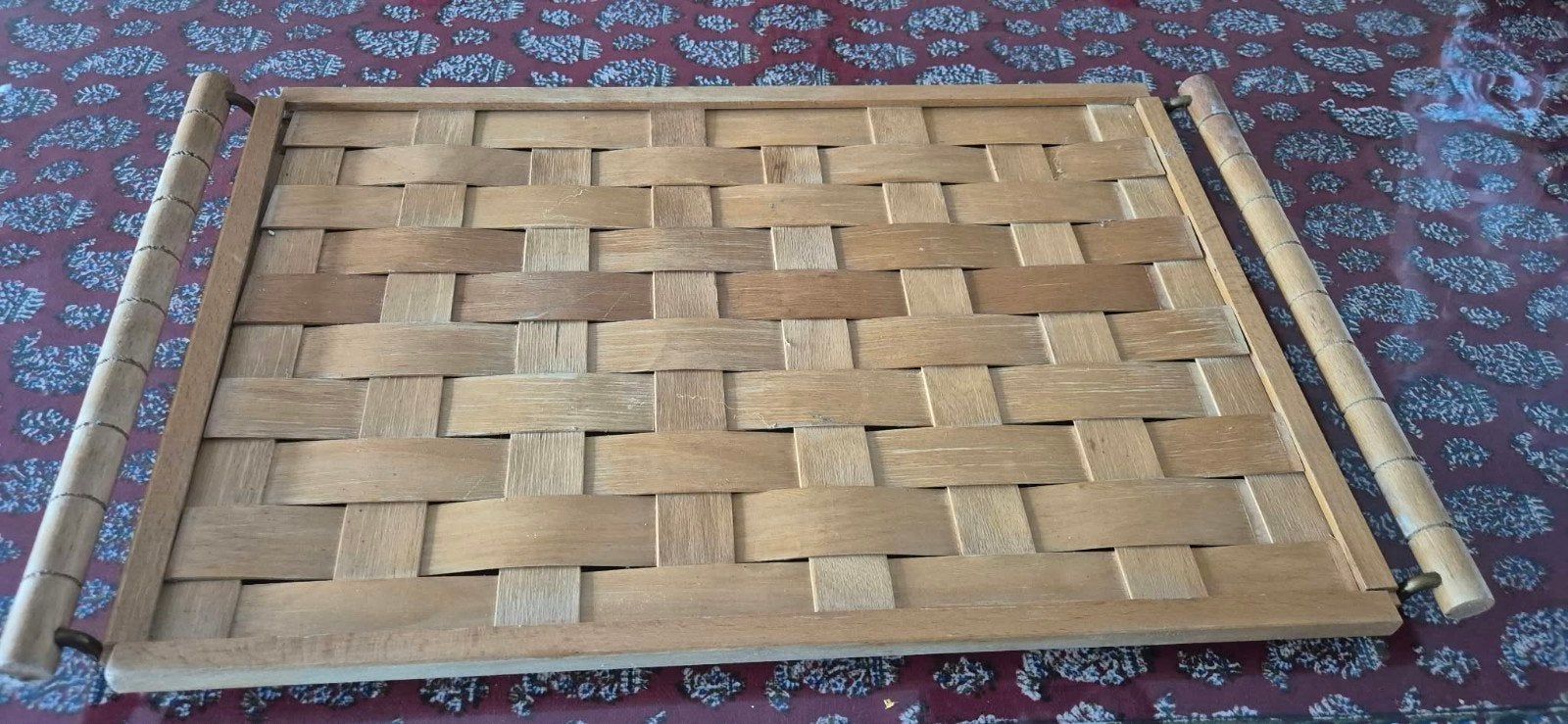 Houten dienblad met handvatten, Gebruikt, Gevlochten, Ophalen of Verzenden, Dienblad