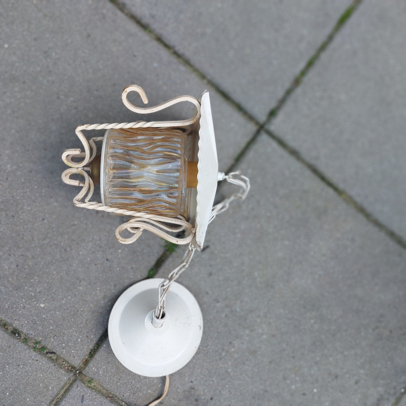 Vintage lantaarn hanglamp met amberkleurig glas, Antiek en Kunst, Antiek | Lampen, Ophalen