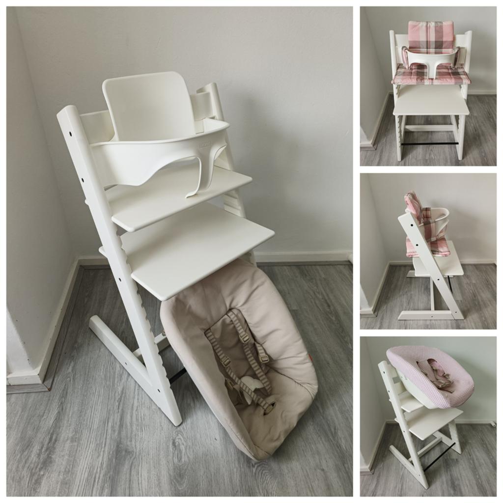 Stokke Tripp Trapp wit+babyset,kussen,newborn,hoes evt. tray, Kinderen en Baby's, Kinderstoelen, Ophalen of Verzenden, Zo goed als nieuw