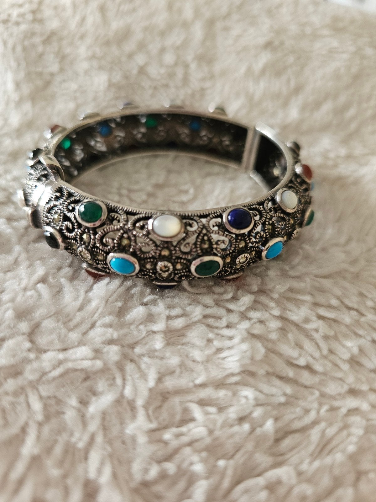 Bijzondere Zilveren 925 Armband met Edelstenen en Marchasiet, Gebruikt, Ophalen of Verzenden, Met edelsteen, Zilver
