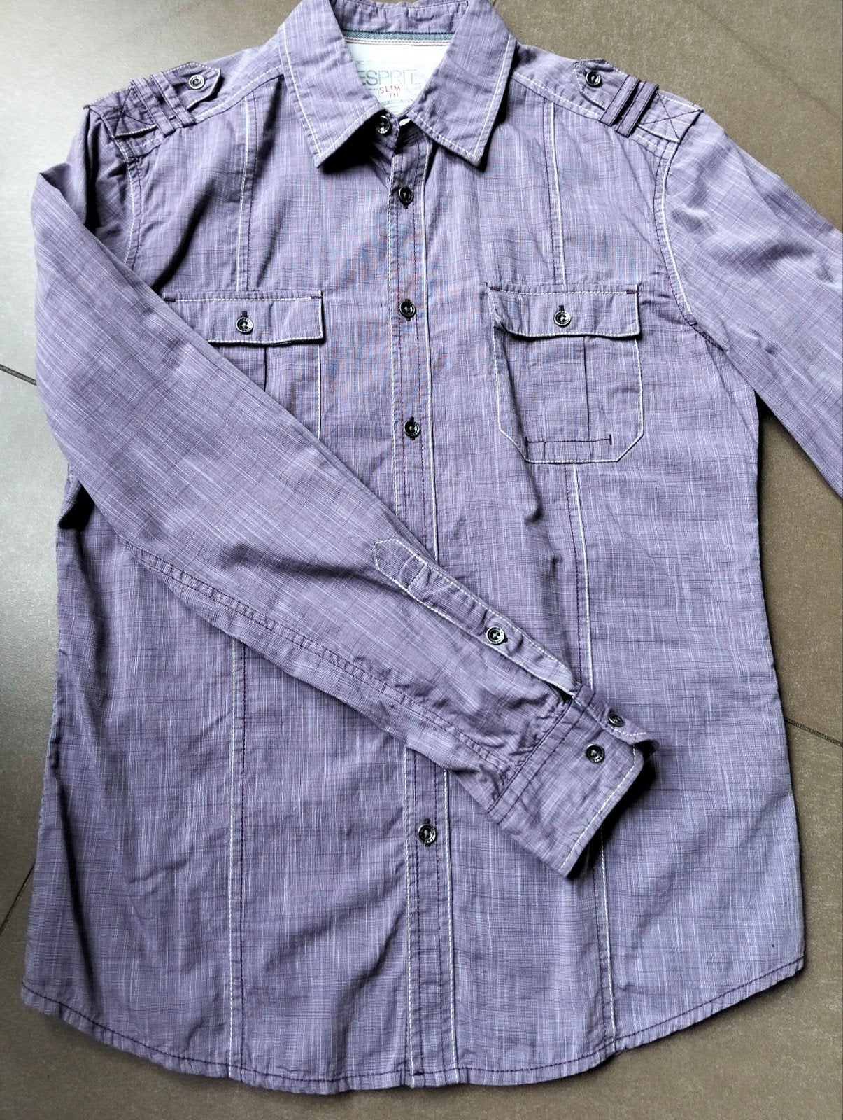 Esprit Slim Fit Herenoverhemd - Maat M, Paars, Zo goed als nieuw, Esprit, Halswijdte 39/40 (M)