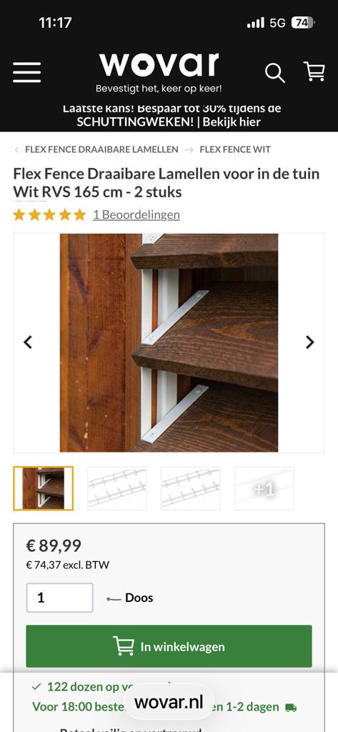 Flex Fence Draaibare Lamellen Wit RVS 165 cm - 2 stuks, Tuin en Terras, 1 tot 2 meter, Minder dan 3 meter, Nieuw, Ophalen of Verzenden
