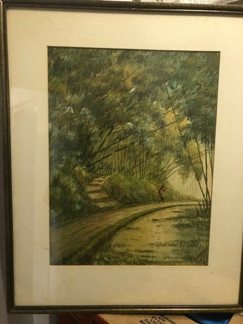 Aquarel 'Inlander op landweg', Ingelijst, Ophalen of Verzenden, Landschap, Aquarel